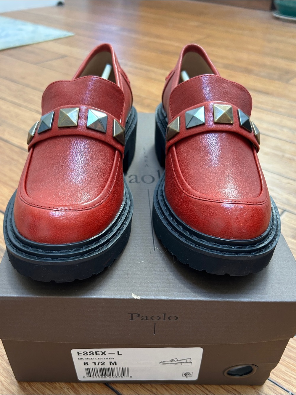 Paolo red leather stud loafers NIB